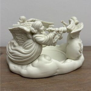 Vintage 1997 Porcelain Ivory Three Angels Candle Holder By Palm Tree